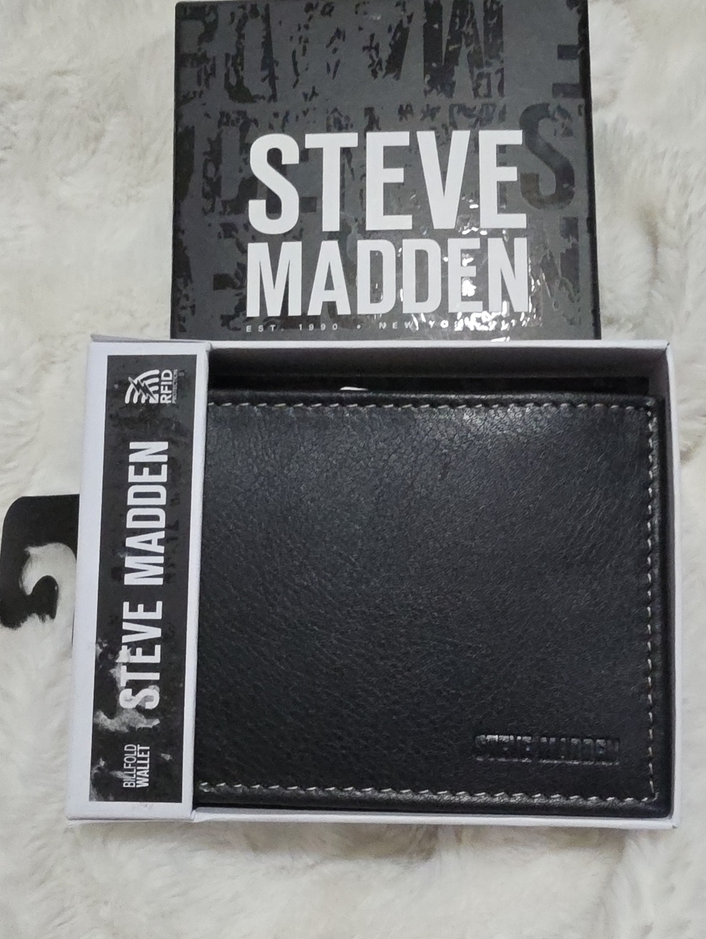 Steve Madden Black Leather Bifold Men's Wallet